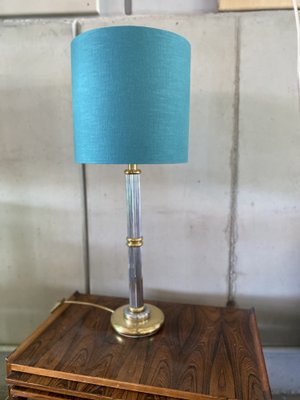 Tall Hollywood Regency Style Table Lamp with Turquoise Lampshade, 1980s-JO-1705585