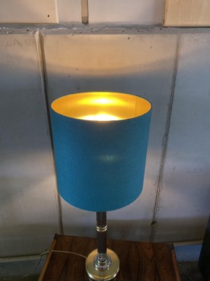 Tall Hollywood Regency Style Table Lamp with Turquoise Lampshade, 1980s-JO-1705585