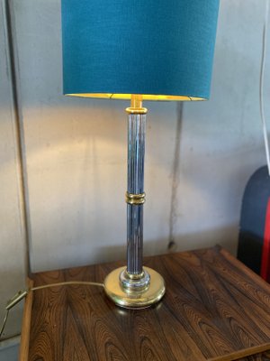 Tall Hollywood Regency Style Table Lamp with Turquoise Lampshade, 1980s-JO-1705585