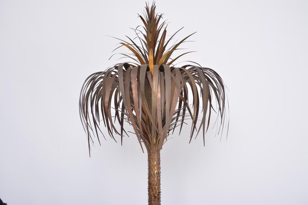 Tall Italian Hollywood Regency Palm-Shaped Lamp in Brass and Wood with Cabinet, 1970s-FN-1373997