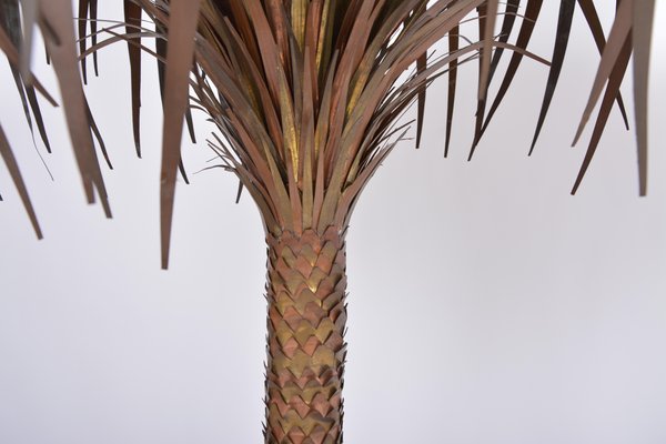 Tall Italian Hollywood Regency Palm-Shaped Lamp in Brass and Wood with Cabinet, 1970s-FN-1373997