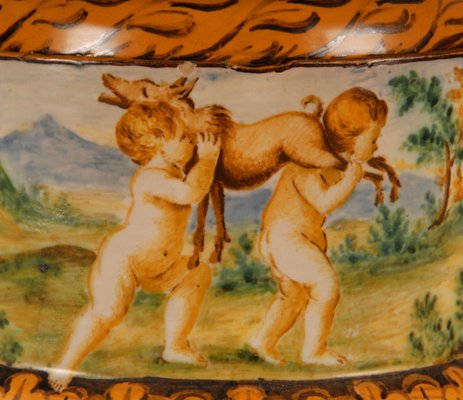 Tall Italian Majolica Serpentine Handles Vase with Separate Base Depicting Mythological Scene by Annibale Carracci, Farnese Gallery, Rome, 1597-GOE-952170