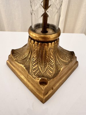 Tall Mid-Century Brass Palm Tree Candleholder with Cut Glass Stem-NOT-1806826