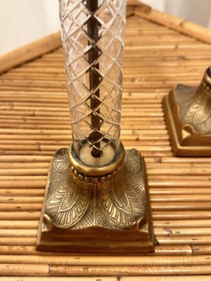 Tall Mid-Century Brass Palm Tree Candleholder with Cut Glass Stem-NOT-1806826