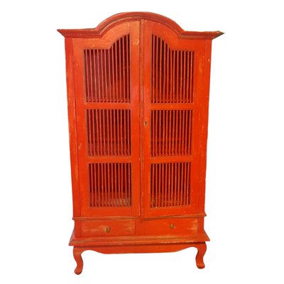 Tall Red Painted Teak Cabinet, 1950s-TCS-1173661