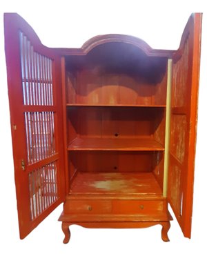 Tall Red Painted Teak Cabinet, 1950s-TCS-1173661