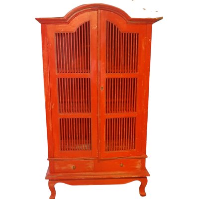 Tall Red Painted Teak Cabinet, 1950s-TCS-1173661