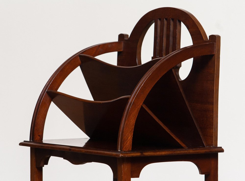 Tall Scandinavian Art Nouveau Magazine Rack in Mahogany, 1910