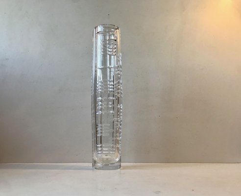 Tall Scandinavian Cut Crystal Vase, 1950s-LCR-887581