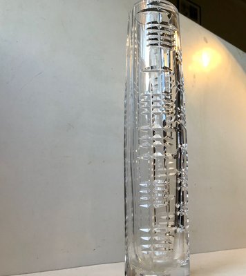 Tall Scandinavian Cut Crystal Vase, 1950s-LCR-887581