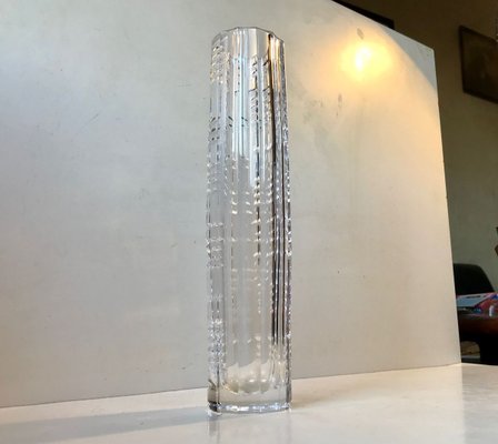 Tall Scandinavian Cut Crystal Vase, 1950s-LCR-887581