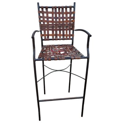 Tall Spanish Wrought Iron and Leather Stools, 1980s, Set of 2-TCS-1419707