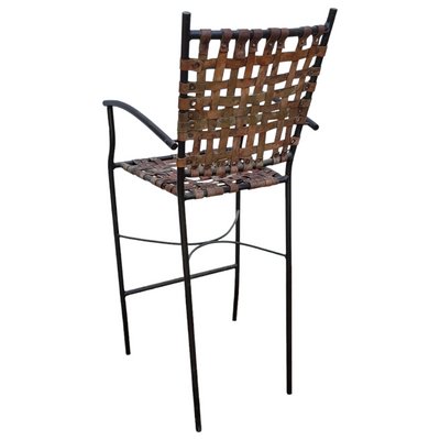 Tall Spanish Wrought Iron and Leather Stools, 1980s, Set of 2-TCS-1419707