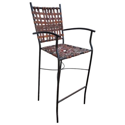 Tall Spanish Wrought Iron and Leather Stools, 1980s, Set of 2-TCS-1419707