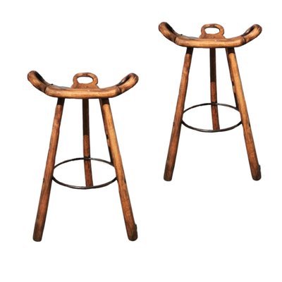 Tall Vintage Wooden Stools Model Marbella by Sergio Rodriguez, Set of 2-TCS-1817871