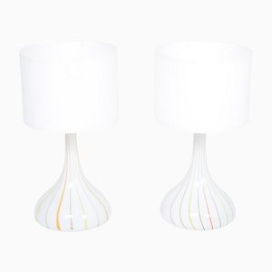 Tall White Glass Model Candy Table Lamps attributed to Holmegaard, 1970s, Set of 2-FN-1394572