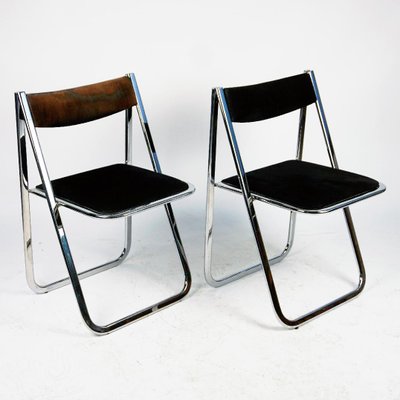 Tamara Folding Chairs in Chrome and Velvet attributed to Arrben, Italy, 1970s, Set of 2-MH-1786036