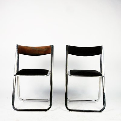 Tamara Folding Chairs in Chrome and Velvet attributed to Arrben, Italy, 1970s, Set of 2-MH-1786036