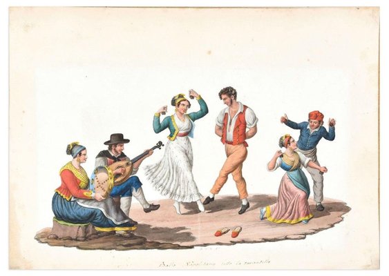 Tarantella - Original Watercolor by M. De Vito - 19th Century 1820 c.a.-ZCI-757364