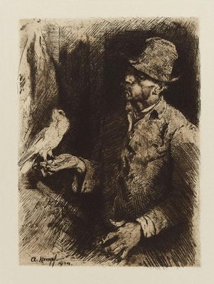 Taubenliebhaber (Pigeon Fanciers) - Original Etching by Arthur Kampf - 1904 1904-ZCI-759793