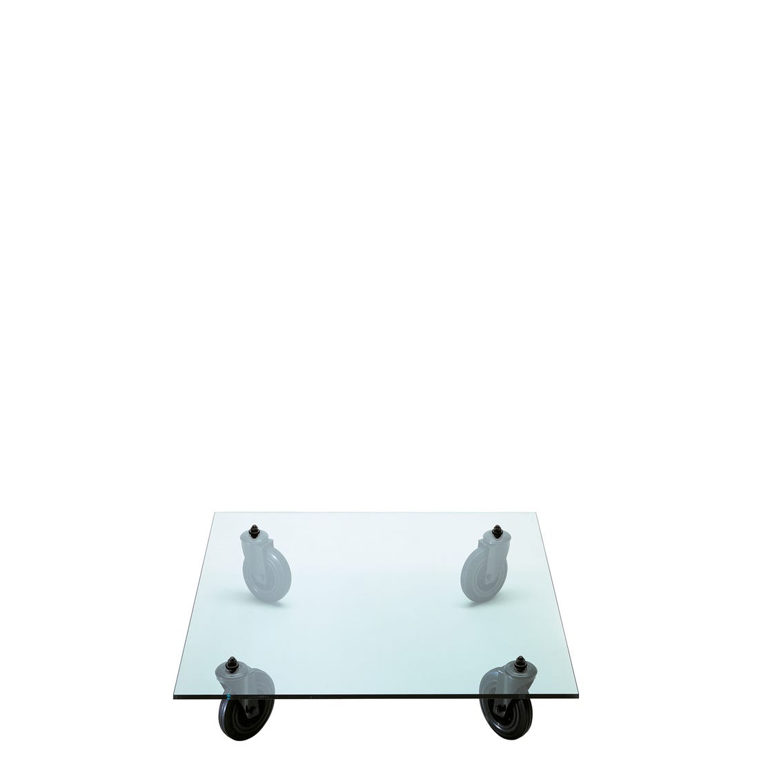 TAVOLO CON RUOTE - Square float glass coffee table with castors by FontanaArte