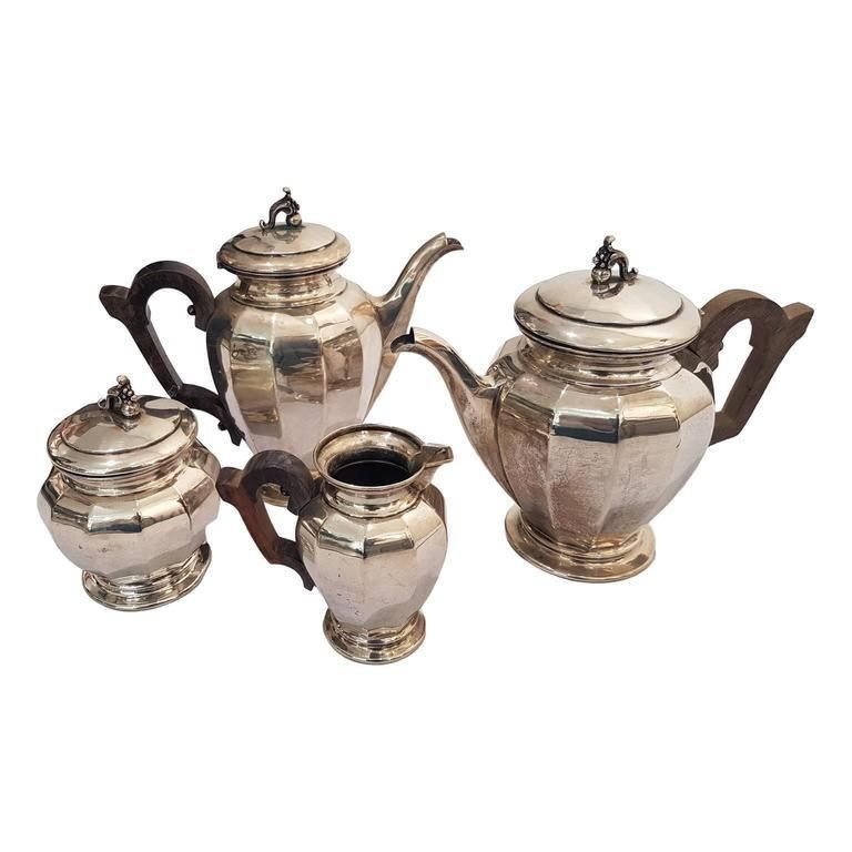 Tea and Coffee Silver 800 Set by Enrico Messulam for Bolli Milan, 1920s, Set of 4-ZCI-751853