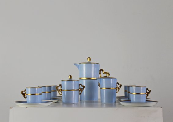 Tea Service in Porcelain and Gold by Antonia Campi for S.C.I. Laveno, 1950, Set of 15-IVC-1176379