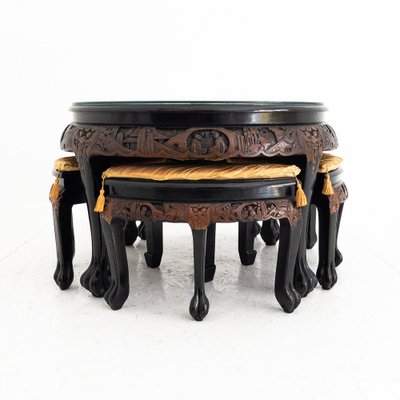 Tea Table with Stools, China, 1960s, Set of 5-UPW-1736352