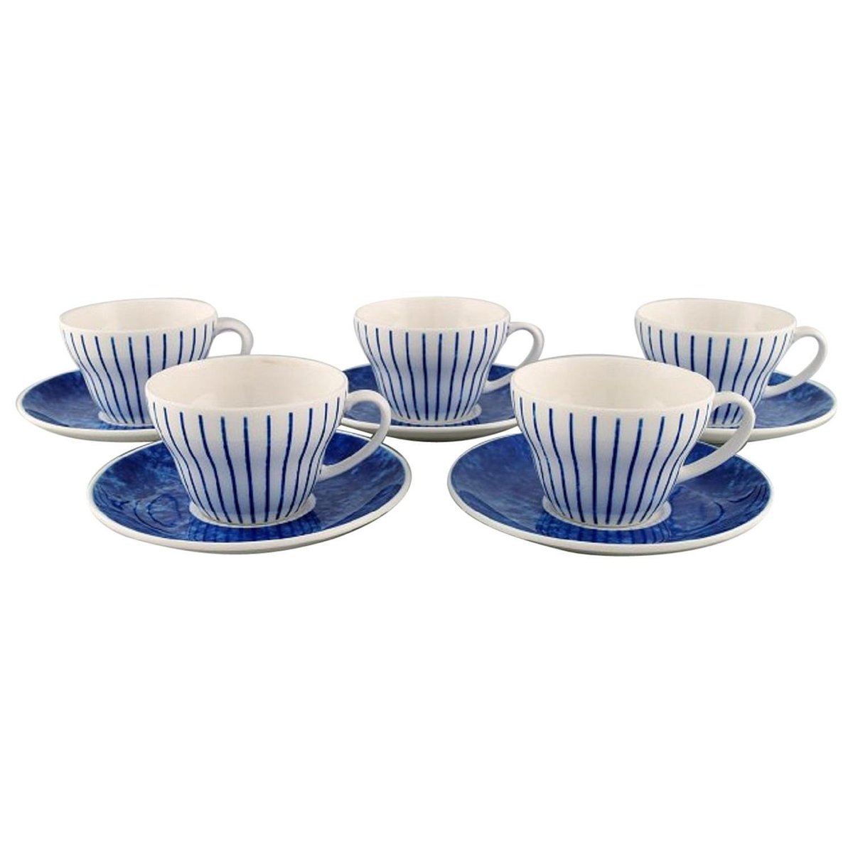 Teacups with Saucers in Glazed Ceramic by Jackie Lynd for Duka, Set of 10