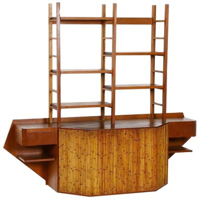 Teak and Bamboo Desk Wall Unit in the Style of Osvaldo Borsani-FGA-923657