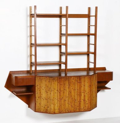 Teak and Bamboo Desk Wall Unit in the Style of Osvaldo Borsani-FGA-923657