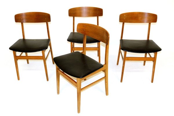 Teak and Beech Dining Chairs, 1960s, Set of 4-GEK-830187