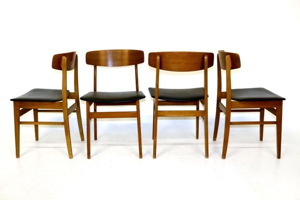 Teak and Beech Dining Chairs, 1960s, Set of 4-GEK-830187