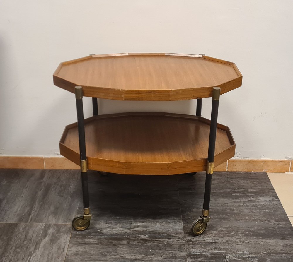 Teak and Brass Divisible Food Trolley, 1950s