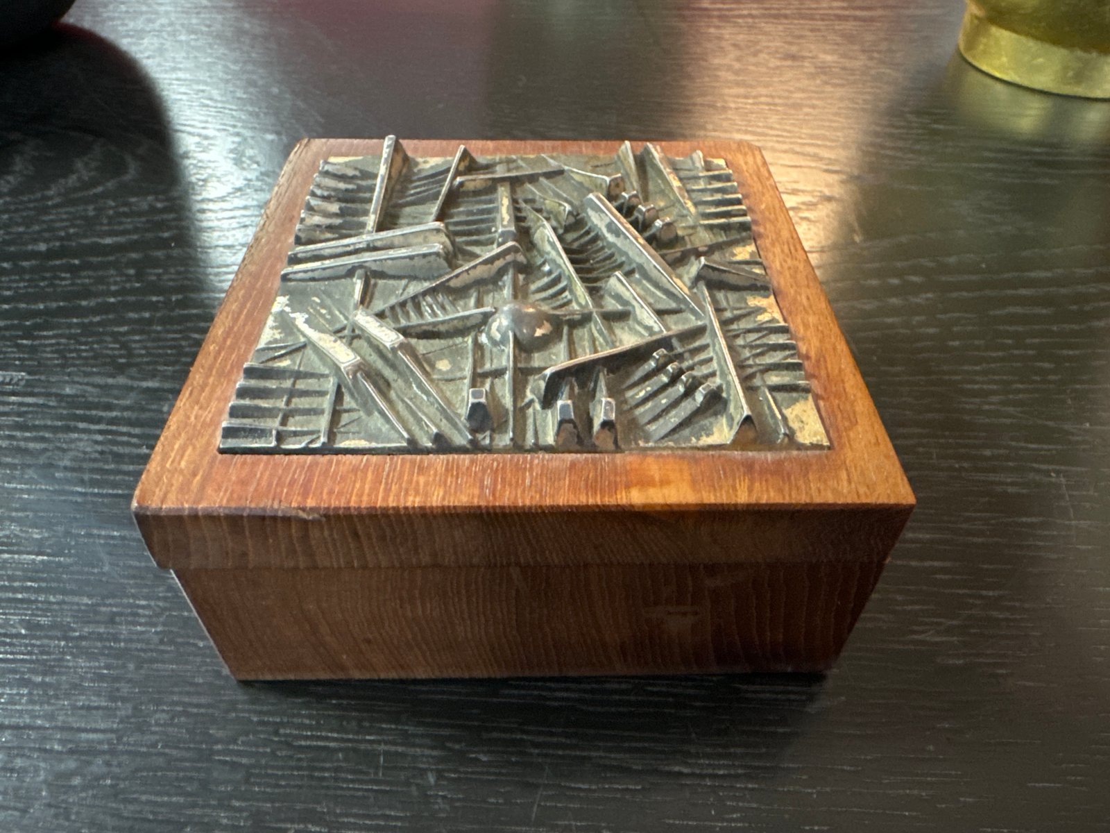 Teak and Bronze Bottle Box by Arnoldo Pomodoro, 1970s