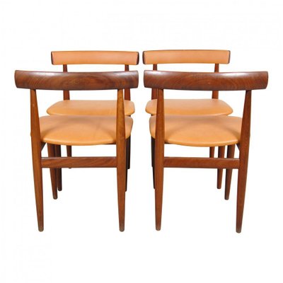 Teak and Cognac Aniline Leather Roundette Table with Chairs by Hans Olsen for Frem Røjle, 1890s-MTD-1400281