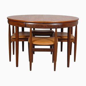 Teak and Cognac Aniline Leather Roundette Table with Chairs by Hans Olsen for Frem Røjle, 1890s-MTD-1400281