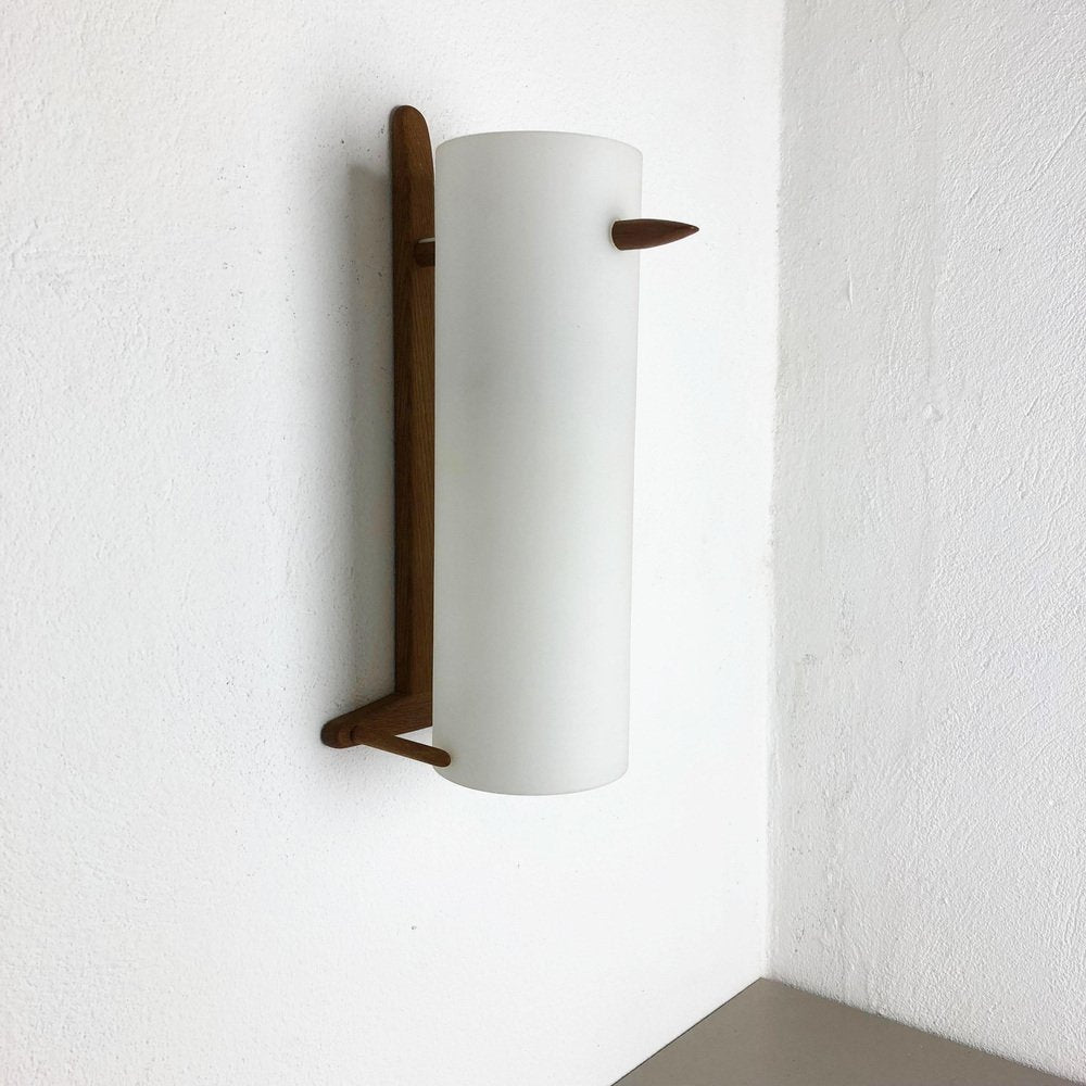 Teak and Glass Wall Sconce by Uno & Östen Kristiansson for Luxus, Sweden