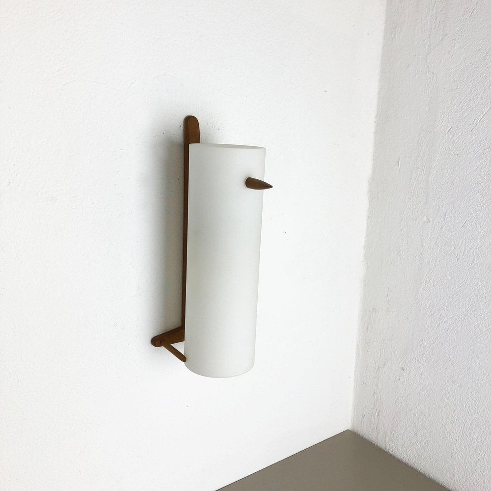 Teak and Glass Wall Sconce by Uno & Östen Kristiansson for Luxus, Sweden