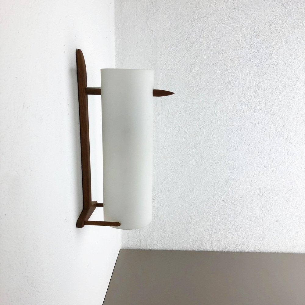 Teak and Glass Wall Sconce by Uno & Östen Kristiansson for Luxus, Sweden