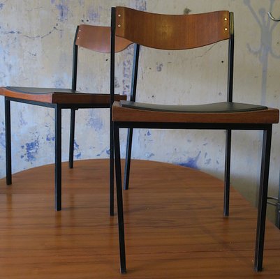 Teak and Iron Stacking Chairs, 1960s, Set of 2-ED-1736808