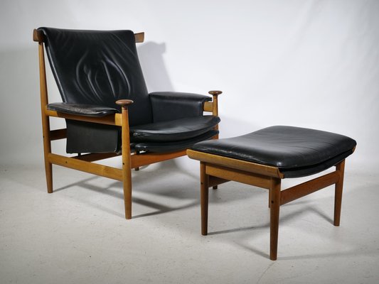 Teak and Leather Model Bwana Armchair and Footstool by Finn Juhl for France & Søn / France & Daverkosen, 1960, Set of 2-LVS-1820609