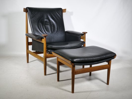 Teak and Leather Model Bwana Armchair and Footstool by Finn Juhl for France & Søn / France & Daverkosen, 1960, Set of 2-LVS-1820609