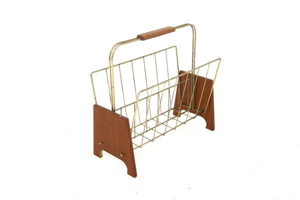 Teak and Metal Magazine Rack, Sweden, 1940s-GEK-2022968