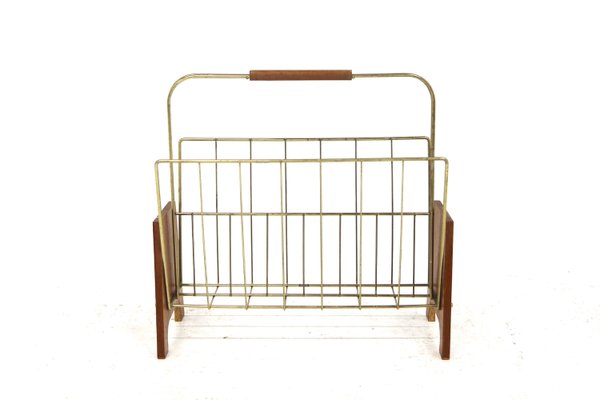 Teak and Metal Magazine Rack, Sweden, 1940s-GEK-2022968