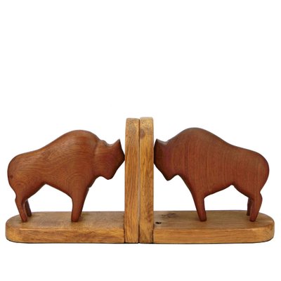 Teak and Oak Buffalo / Bison Bookends, 1960s, Set of 2-QBR-1320116