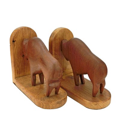 Teak and Oak Buffalo / Bison Bookends, 1960s, Set of 2-QBR-1320116