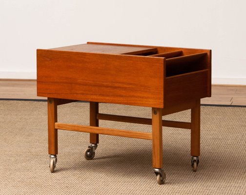 Teak and Oak Side Table with Magazine Storage and Sliding Top, Denmark, 1960s-JE-1290683