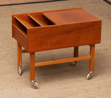 Teak and Oak Side Table with Magazine Storage and Sliding Top, Denmark, 1960s-JE-1290683