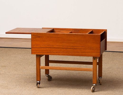 Teak and Oak Side Table with Magazine Storage and Sliding Top, Denmark, 1960s-JE-1290683